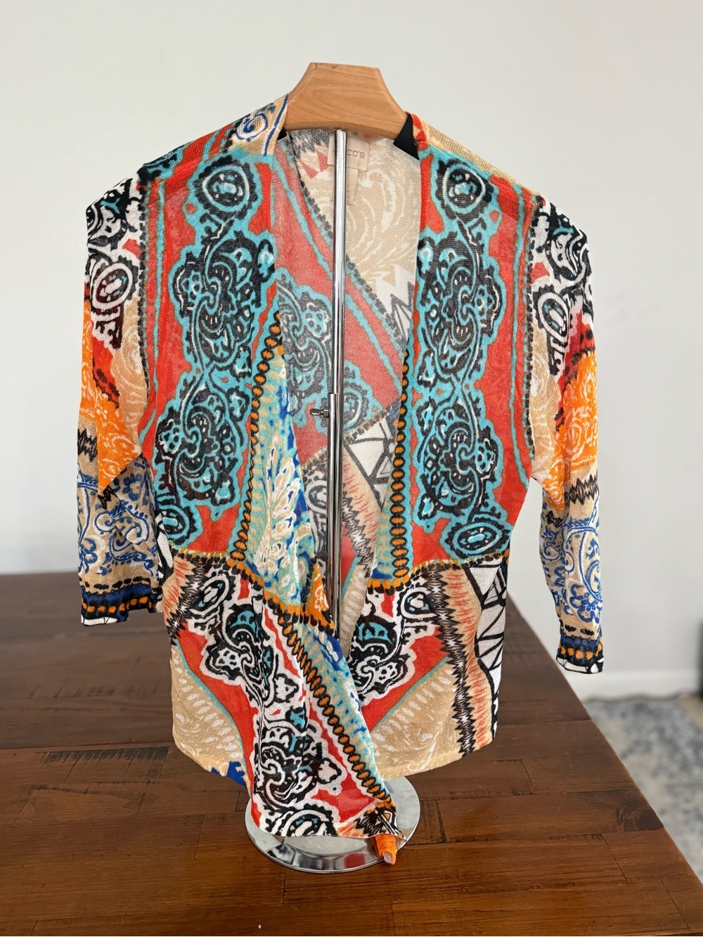 Chico’s Size 1 Colorful Paisley Open Front Lightweight Cardigan Kimono